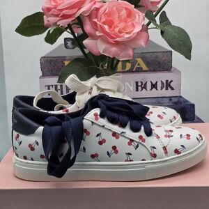 Cherry Print Womens Shoes with Navy Accents